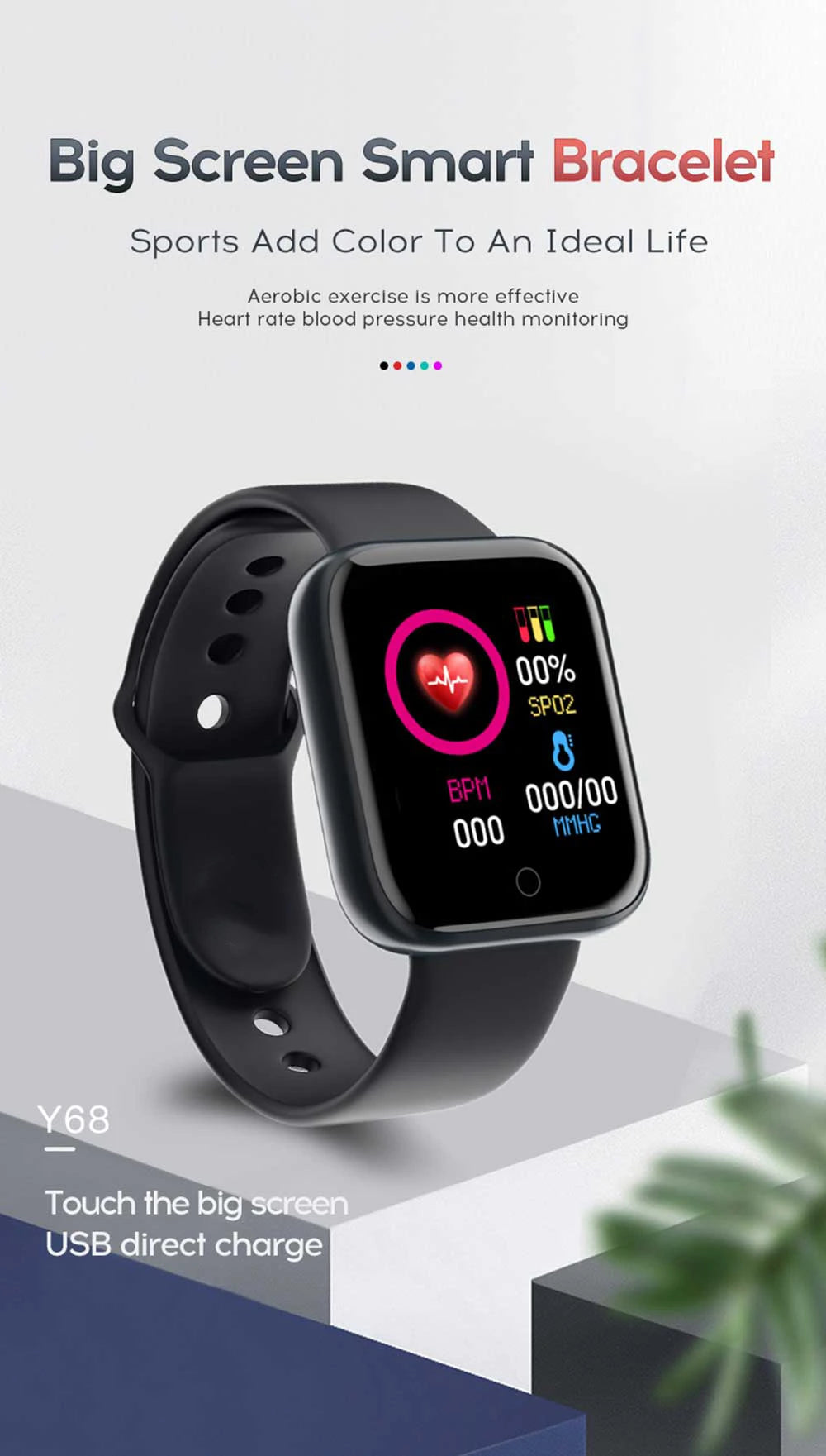 Y68 D20 Smartwatch with Bluetooth, Fitness Tracker & Sleep Monitor