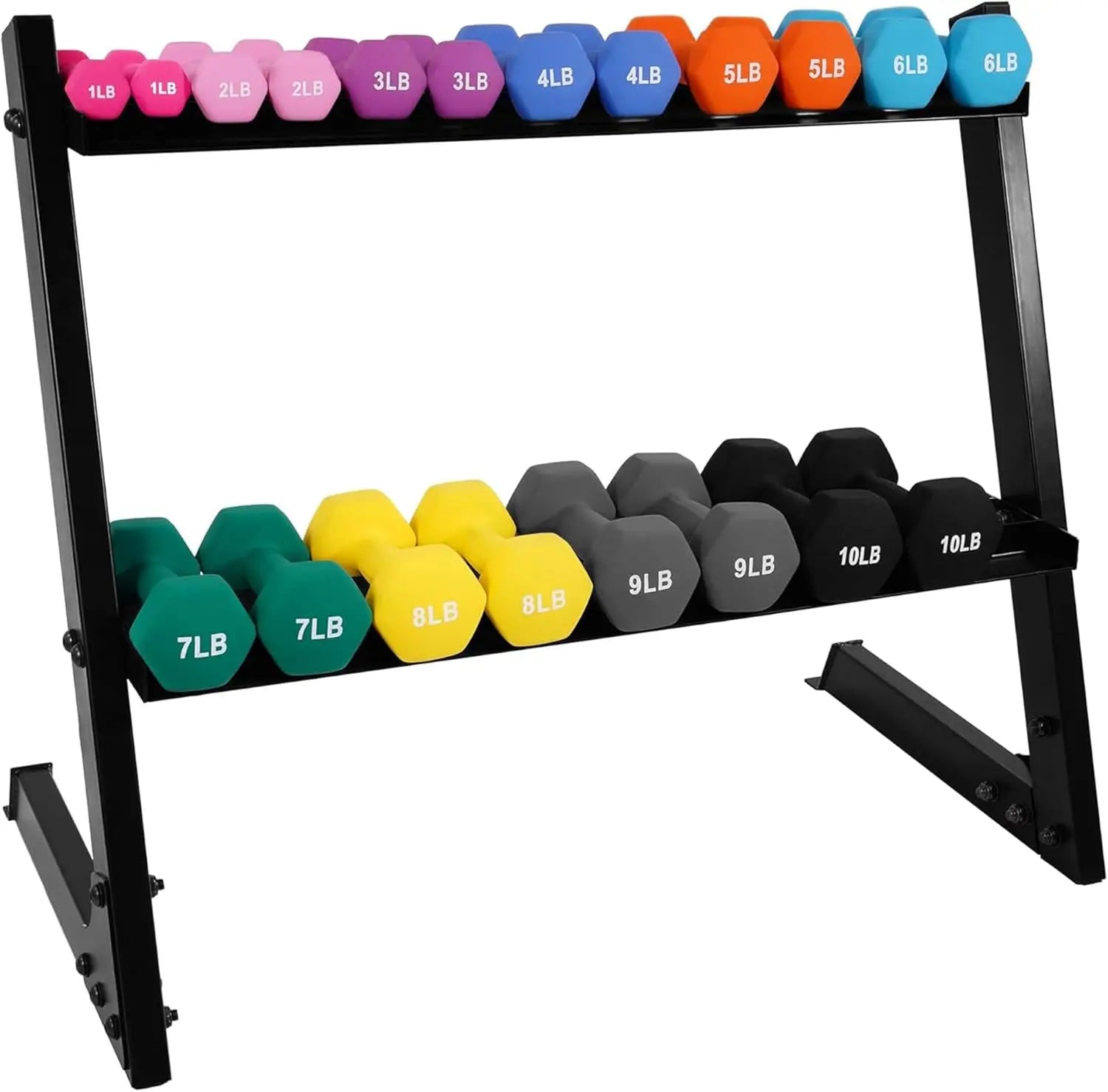 Neoprene Dumbbell Set with Stand – 110LB X-Elite Multi-Color (10 Pairs)