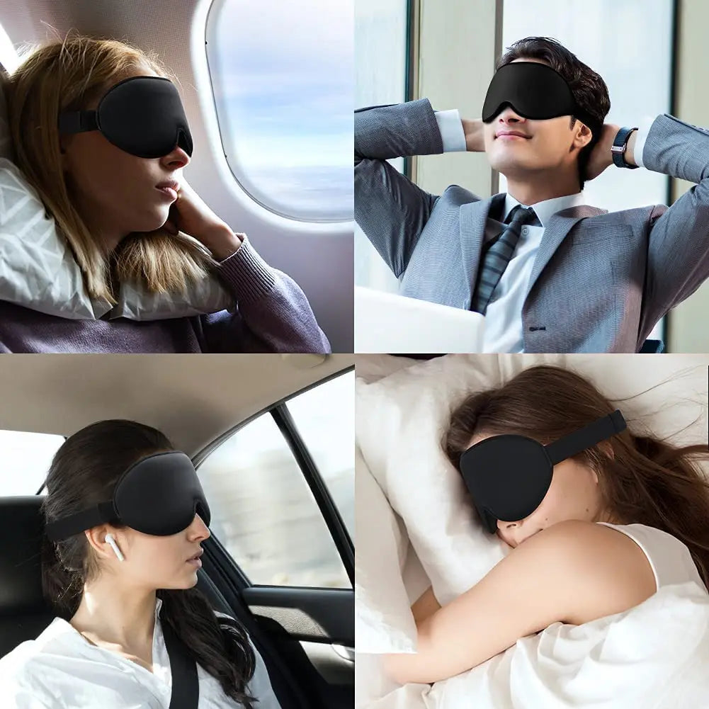 3D Contoured Sleep Mask with Adjustable Strap – Soft Blackout Eye Mask for Men & Women
