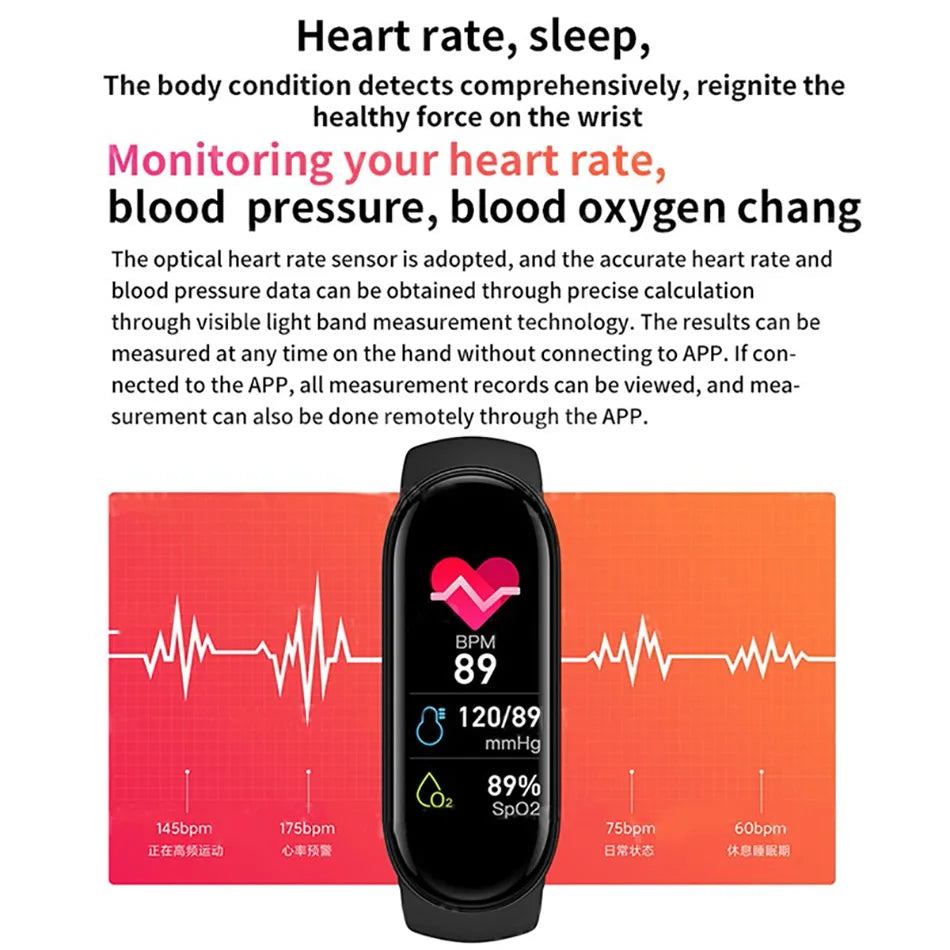 M6 Smart Watch – Fitness Tracker Bracelet with Heart Rate & Blood Pressure Monitor