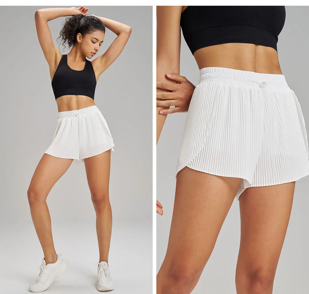Women’s Sports Yoga Skirt Shorts – Pleated 2-in-1 Quick-Dry Fitness Pants