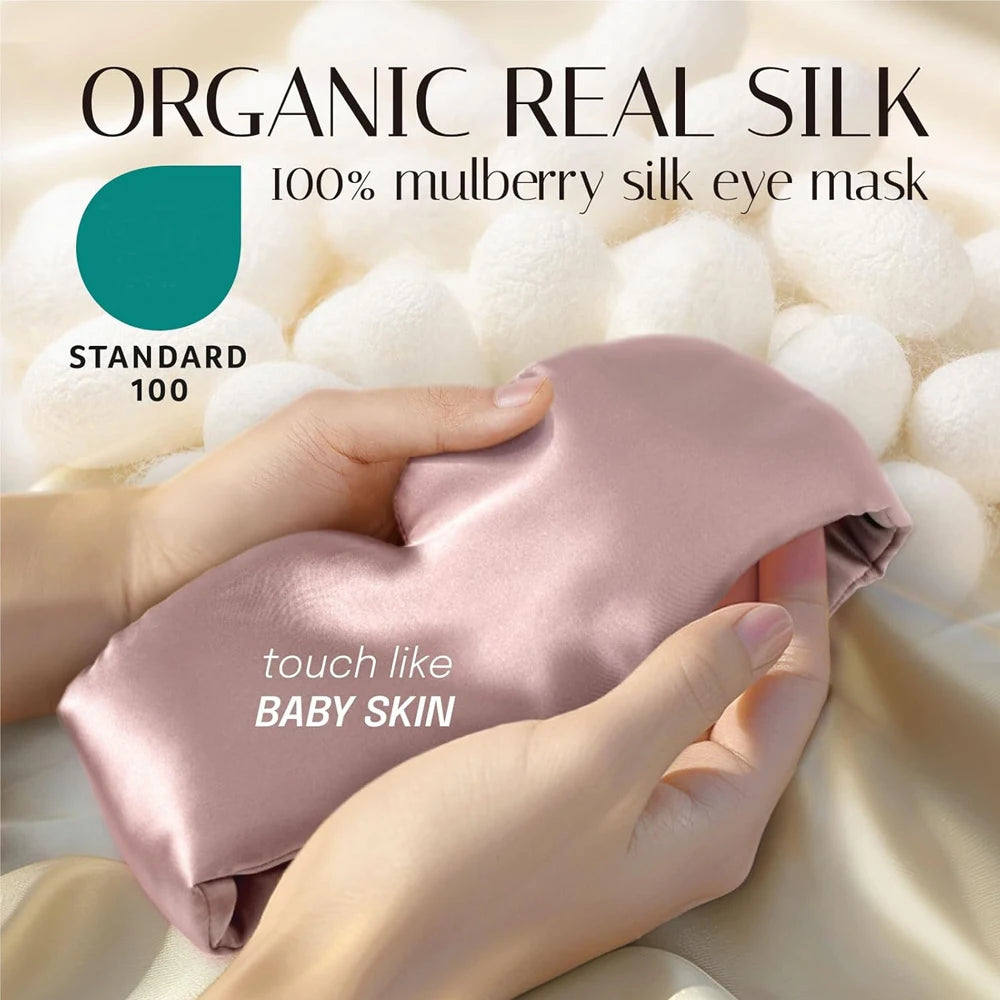 100% Mulberry Silk Sleep Mask – Soft Padded Travel Eyepatch