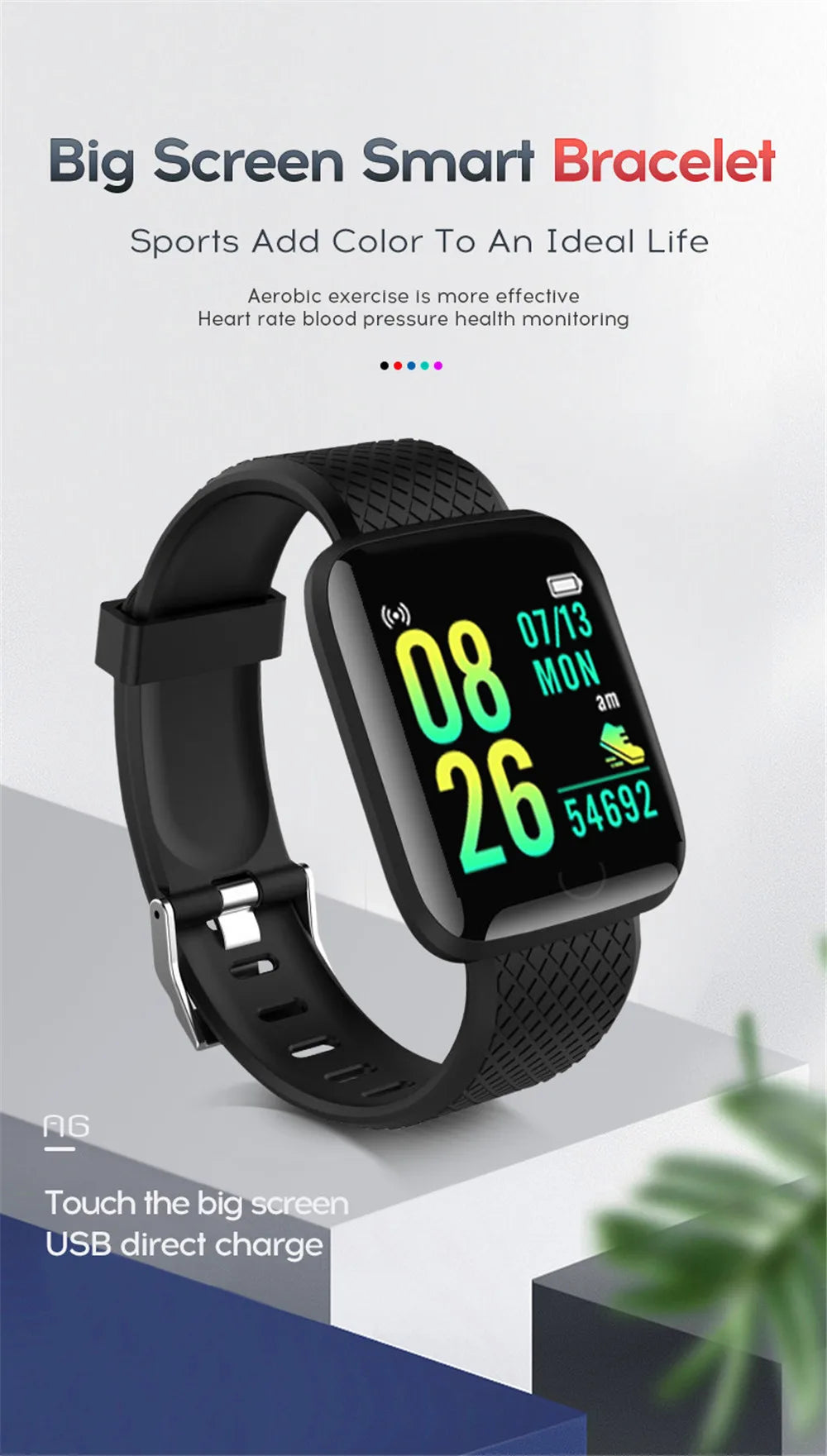Smart Fitness Watch with Bluetooth, Pedometer, and Music Control – Model 116