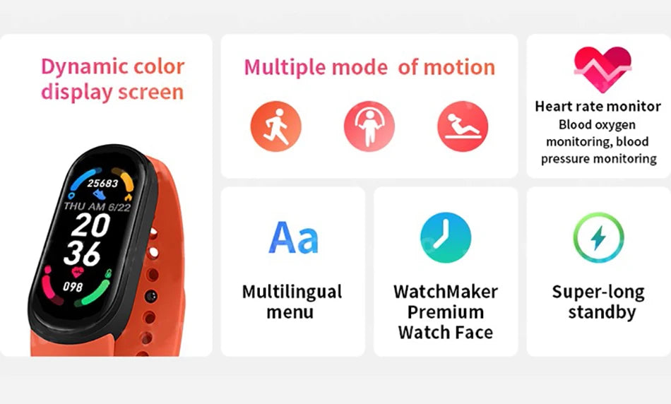 M6 Smart Watch – Fitness Tracker Bracelet with Heart Rate & Blood Pressure Monitor