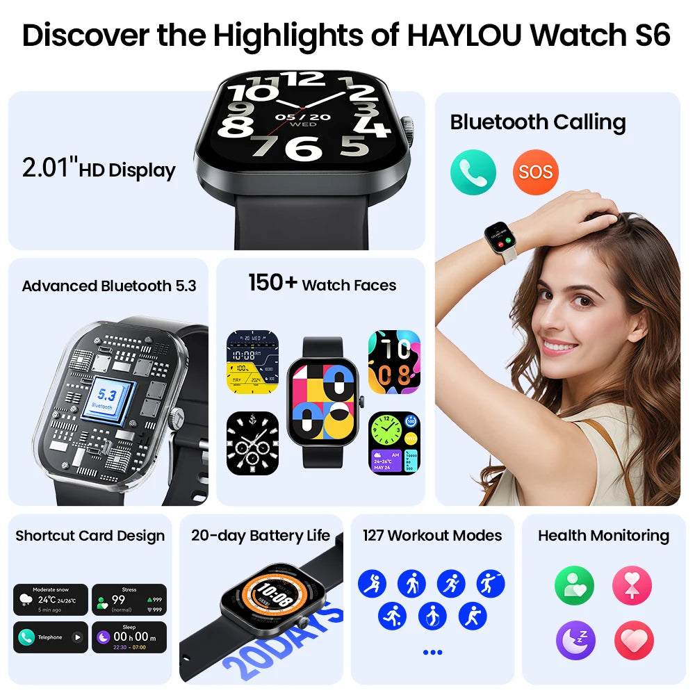 HAYLOU S6 Smart Watch – Voice Calling & Health Monitoring