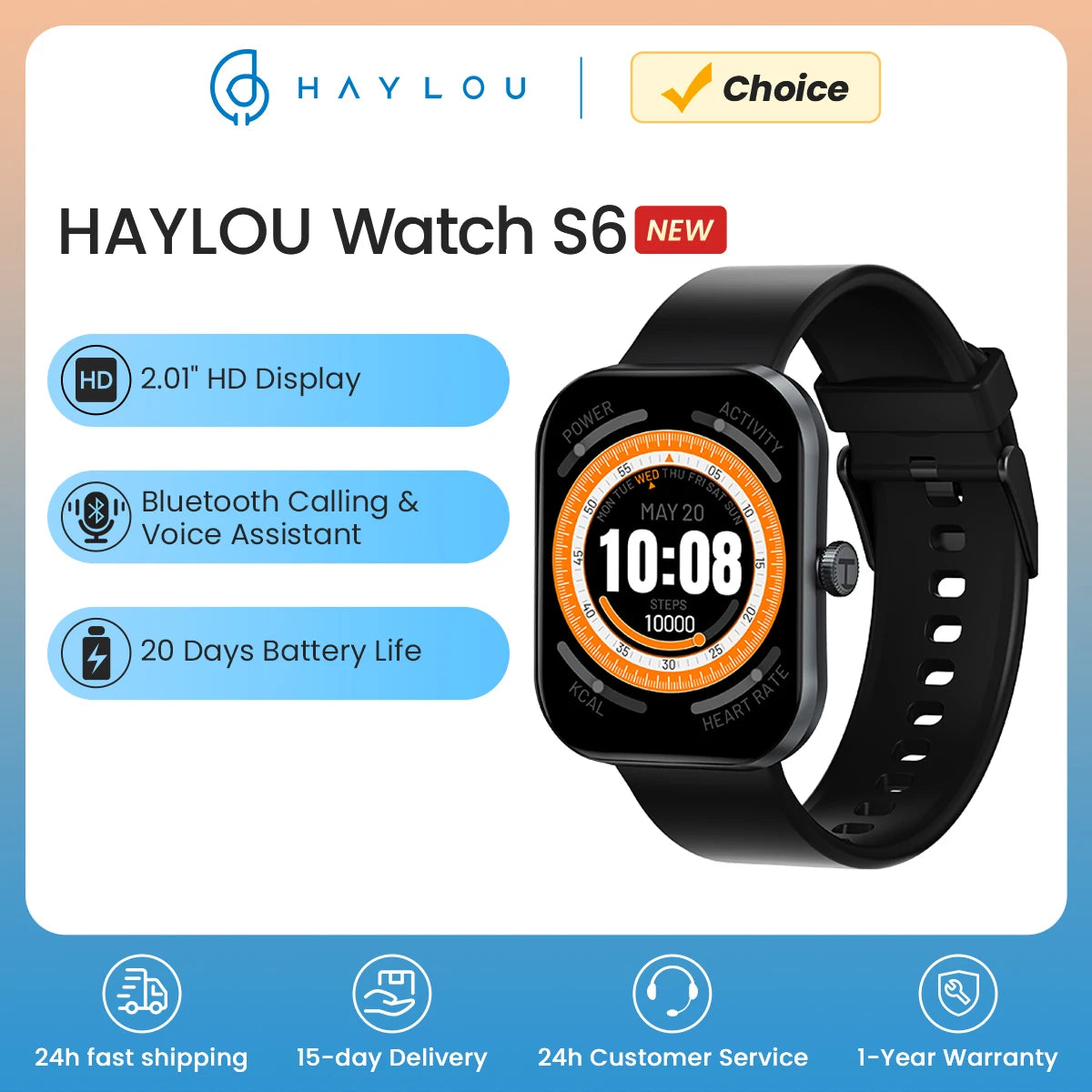 HAYLOU S6 Smart Watch – Voice Calling & Health Monitoring