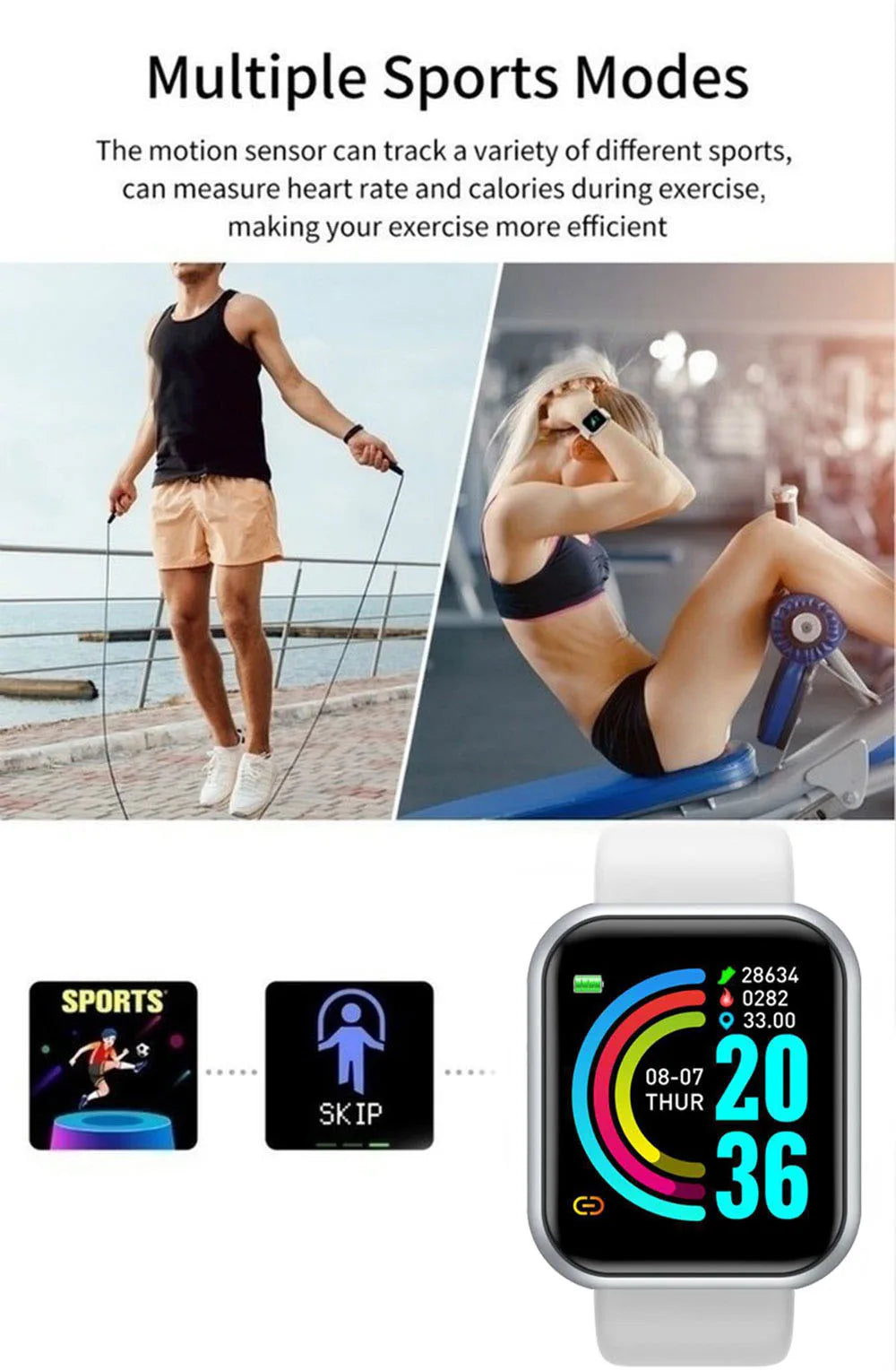 Y68 D20 Smartwatch with Bluetooth, Fitness Tracker & Sleep Monitor