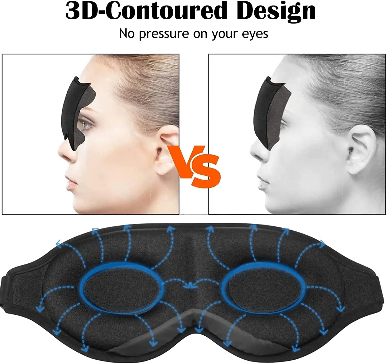 3D Contoured Sleep Mask with Adjustable Strap – Soft Blackout Eye Mask for Men & Women